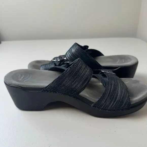 Sale $5 Dansko Sophie Black Metallic Slide Womens EU 42 Leather Sandals - Picture 6 of 11